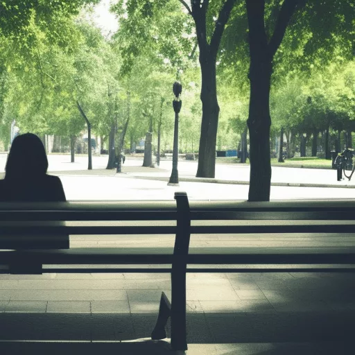 زنی که روی نیمکت پارک نشسته است.